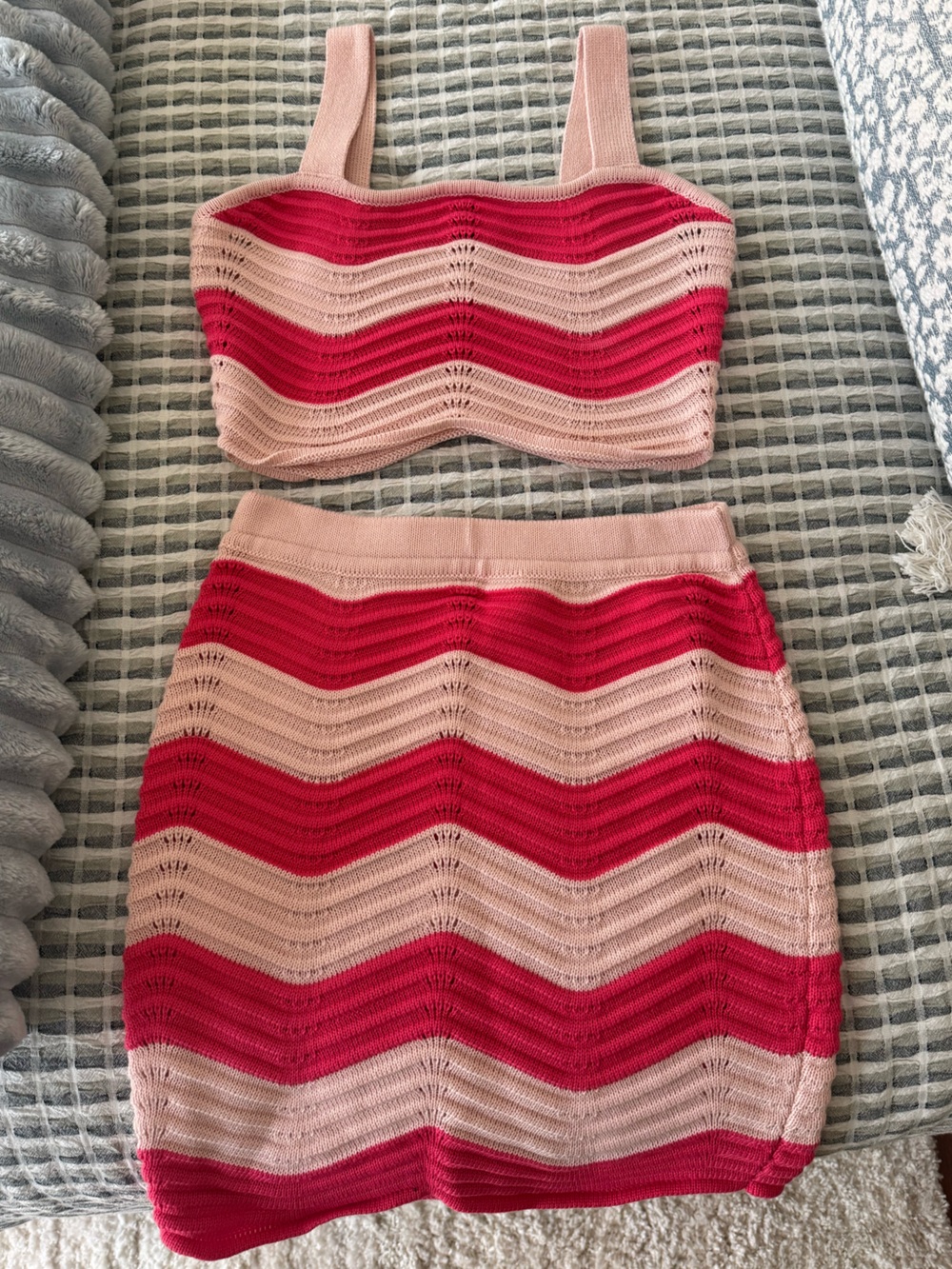 Lush Pink & Hot Pink Chevron Knit Skirt Set